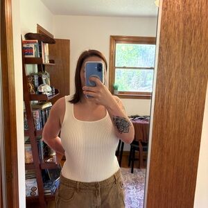 White Ribbed Tank Top